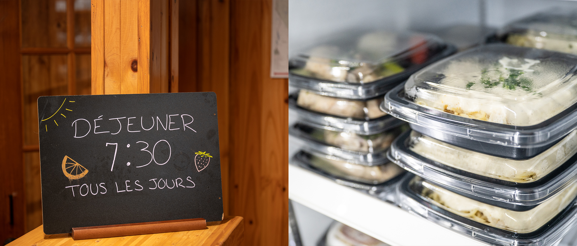 Déjeuner quotidien à 7 h 30, plats prêts à manger, Relais des Hautes-Gorges